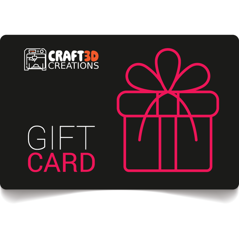 Craft3D Creations gift card with present icon on black background