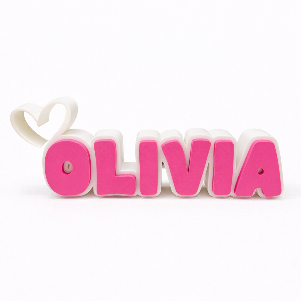 personalised name sign Olivia in pink and white with heart detail